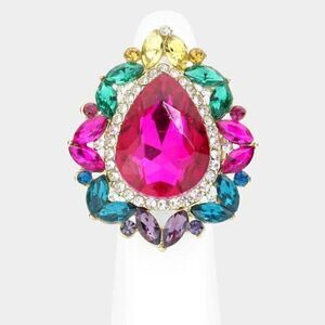 Vibrant Teardrop Gemstone Ring with Multicolor Stones